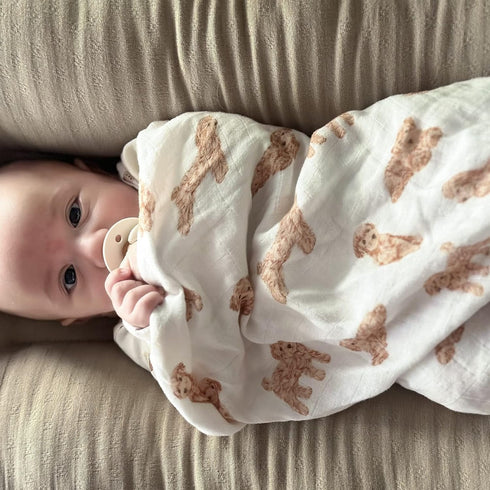 LifeTree Baby Swaddle Blankets Dog, 70% Viscose Bamboo and 30% Cotton Muslin Swaddle Blankets Boys Girls Swaddling Wrap Receiving Blanket Neutral for Newborn, Large 47" x 47", Poodle Puppy by LifeTree