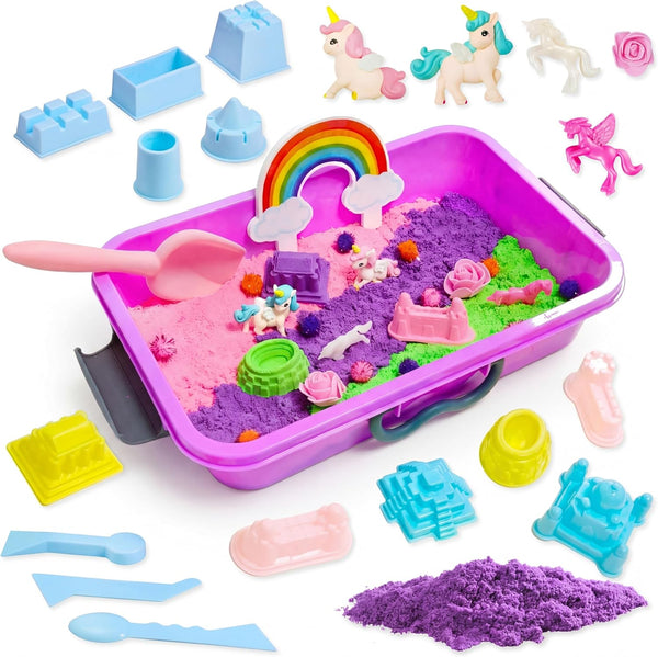 AGENTLAN Unicorn Sensory Bin, Unicorn Sensory Toys with Play Sand for Toddlers