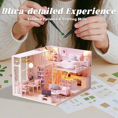 Flever Dollhouse Miniature DIY House Kit Creative Room with Loft Apartment Scene for Romantic Artwork Gift (Tranquil