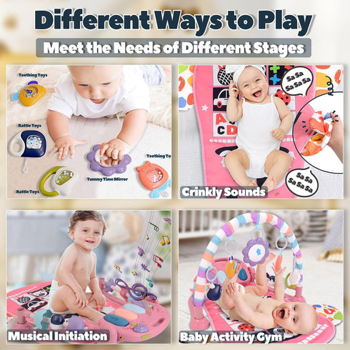 TAMOIE 0-6 Tummy Baby Play Gym for Months, High Contrast Time Mat, Kick and Play Piano, Music and Lights, Newborn Gifts
