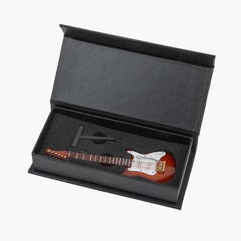 Dselvgvu 5.49"x1.76"x0.48") Wooden Miniature Electric Guitar with Stand and Case Mini Musical Instrument Electric