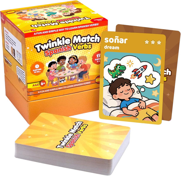 Spedemy Twinkle Match Spanish Card Game 100 Vocabulary Matching Cards, Bilingual Games,