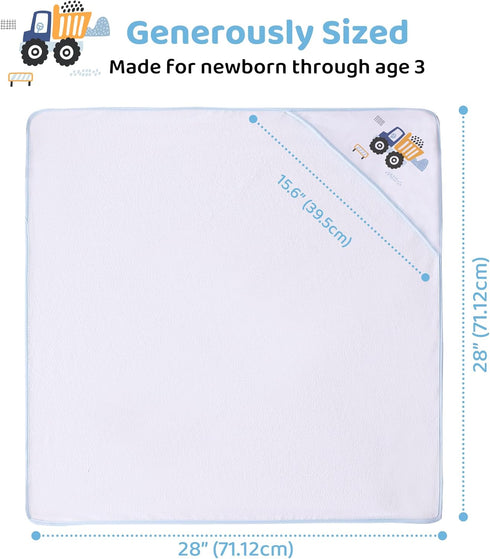 3 3 Mooreeke Baby Towel with Hood for Boys Blue Excavator Bath Towel for Babies Ultra Soft Absorbent PCS Baby Towels