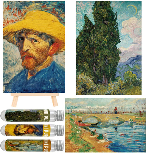 Small Jigsaw Puzzles for Adults, 150 Pieces Mini Oil Painting Puzzles, 3 Pcs with Mini Easel Included