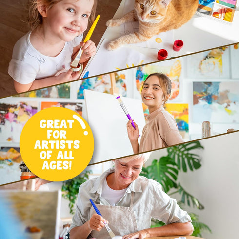 Joyooss Paint Brushes for Kids, 12 Pcs Large Round/Flat Washable No Shed Hog Bristle Toddler Paintbrushes for