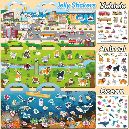 6 Sets 1-3, 2-4 2 3 4 iGetooy Reusable Sticker Book for Toddlers Jelly Sticker Books for Toddlers Years, Toddler Travel