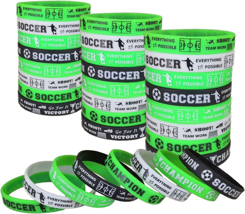 Oringaga 24 PCS Soccer Motivational Silicone Wristband Bracelet - Sports Prizes, Party Supplies, and Favors