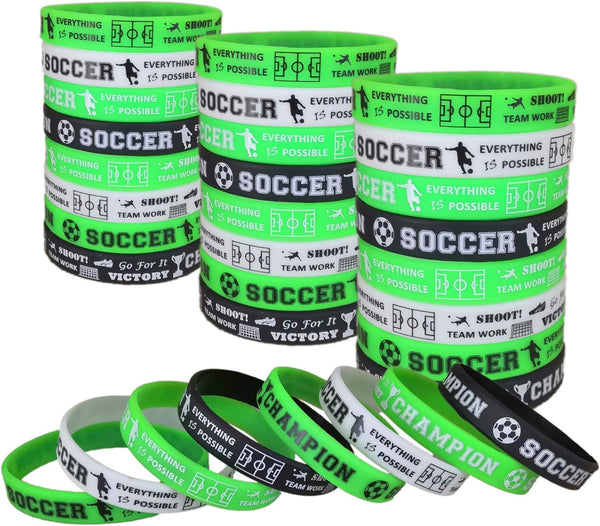 Oringaga 24 PCS Soccer Motivational Silicone Wristband Bracelet - Sports Prizes, Party Supplies, and Favors