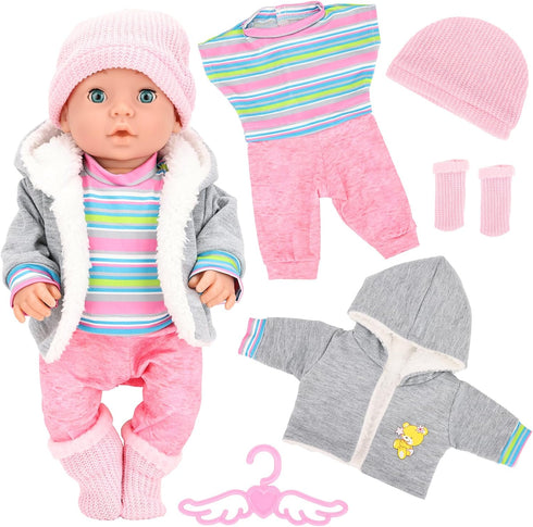 HONLAELLA 5 Pieces Baby Doll Clothes & Accessories with Outfit, Hat, Coat, Socks,