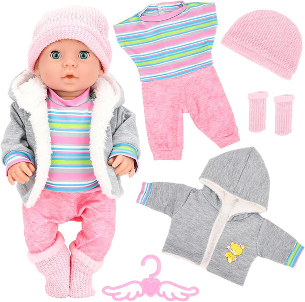 HONLAELLA 5 Pieces Baby Doll Clothes & Accessories with Outfit, Hat, Coat, Socks,