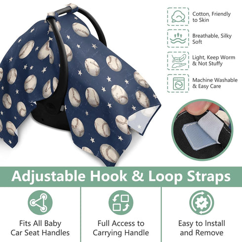 Mazeann Baseball Stars Blue Car Seat Cover Baby Breathable Soft Infant Carseat Covers Canopies Babies Carrier Covers