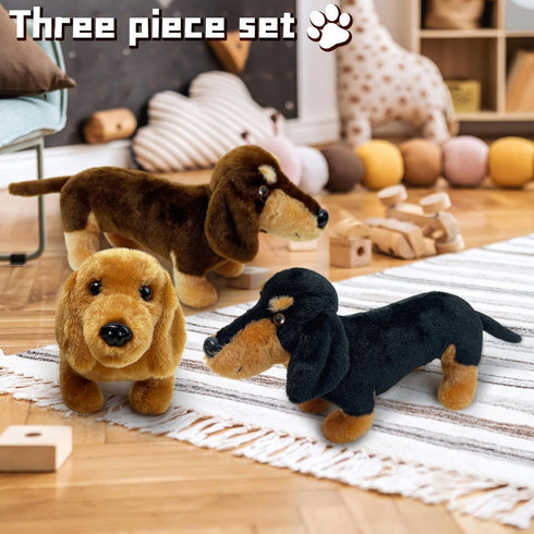 3Pcs Dachshund Plush Animals Set, 9.8" Kawaii Stuffed Dogs, Soft Cuddly Dog Toy for Birthday Party, Best Gift for