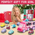 9-in-1 3 Cartoon Vehicle Toy for Toddler Girl, Pink Carrier Truck for Baby Girls, Friction Power Transport Car