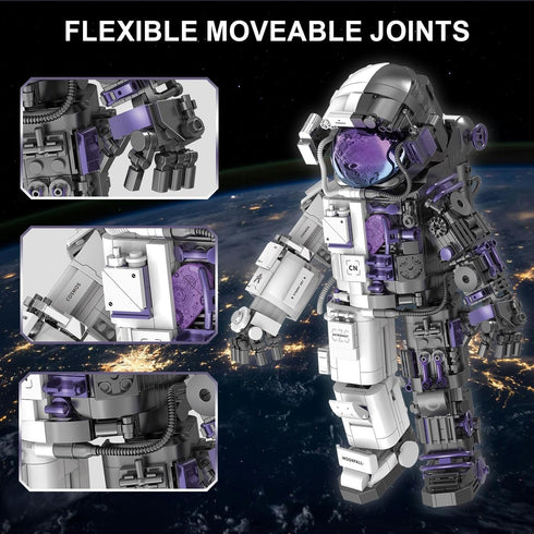 Set 14+ Finger Rock Space Astronaut Building for Adults, Semi-Mechanical Astronaut Action Model with Display Stand