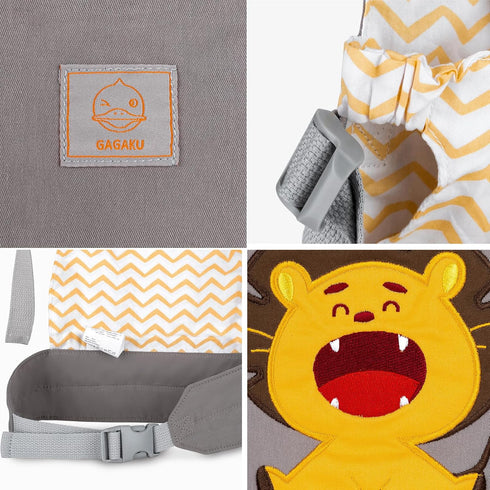 GAGAKU Toy Baby Doll Carrier for Little Girls Boys, Reborn Realistic Baby Dolls accessories - Gray Embroidered Lion