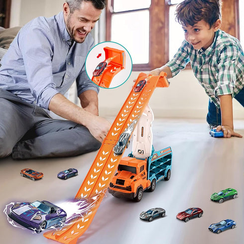 3-5 4-8,Foldable Sets 2.8-Ft 6 3 4 5 6 7 8+ Toddler Car Truck Toys,Car Carrier Truck Toy for Kids Age Car Track
