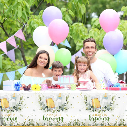 Gupesxu Decorations-3pcs Baby Brewing Shower A Baby is Brewing Tablecloth, Beer Feeding Bottle Baby Shower Table Covers