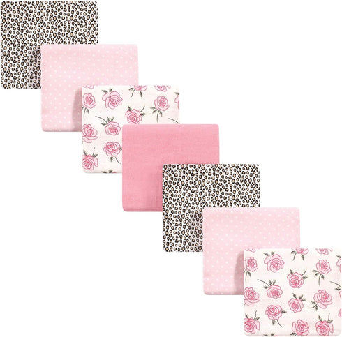 Little Treasure Unisex Baby Cotton Flannel Receiving Blankets, Rose Leopard 7-Pack, One