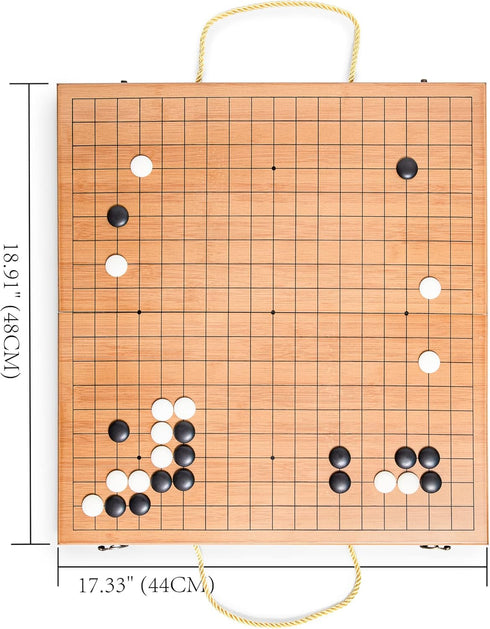 19 x19 Set Folding Go Game Board with and Bamboo Bowls and Imitation Jade Go Pieces