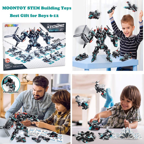 577PCS Set 25-in-1 5 6 7 8 9 10 11 12+ MOONTOY STEM Robot Building Toys Engineering Kit Building Blocks Bricks