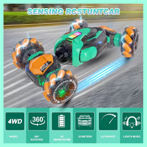 Mamikidlike 6-8-12, 360 4WD 7 9 10 11 12 Gesture Sensing RC Stunt Car - Boys Toys Age Rotating Hand Controlled Remote