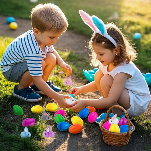 24 Pack Easter Egg Fillers with Easter Bunny Plush, Easter Eggs with Toys Inside, Mini Stuffed Animals Filled Easter