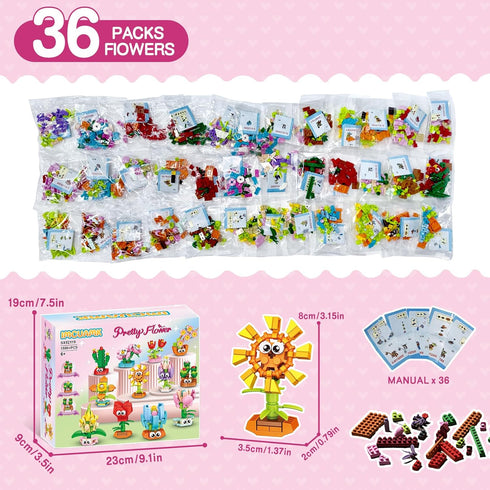 36 Packs Set, Set, IMCUAMK Valentines Party Favors Building Blocks, Ideal for Kids Classroom Exchange, Flower Bouquets