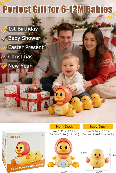 JUYEE Set 4 6-9-12 Tummy 1st Girls(4-Pack) Baby Crawling Toys of - Magnetic Ducks Family for Infants Months, Time Toys