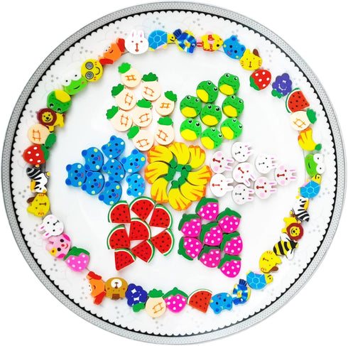 300PCS Mini Fun Erasers for Kids Bulk, Cute Assorted Novelty Pencil Erasers for Party Favors and School Prizes