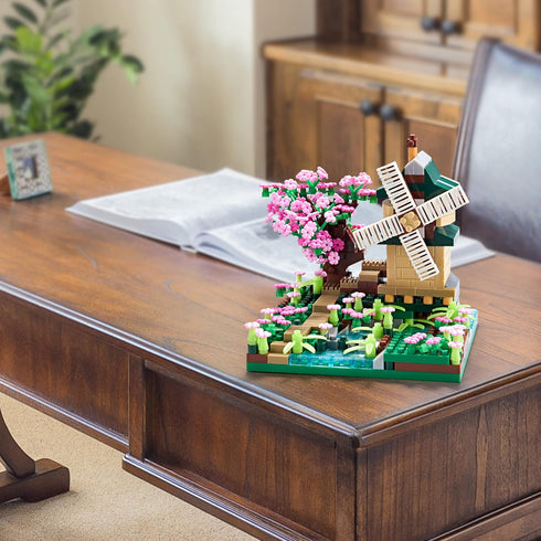 Sets 600+ JXRLMB Architecture River Windmill Tree Cute Micro Mini Building Blocks Trees Flowers for Adults, Idea Cherry