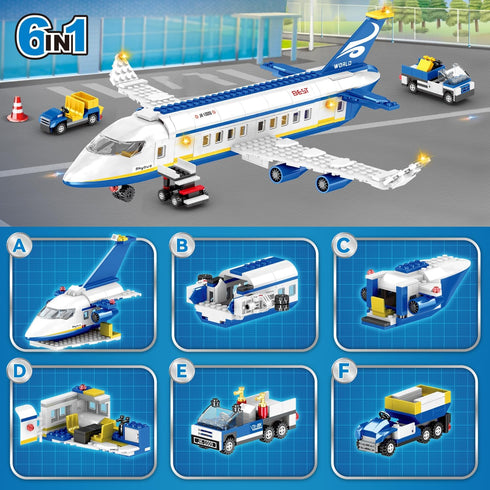510 Set, 6 IN1 6-12+ WINGIFT Pcs City Passenger Airplane Building Plane Building Blocks Toys, STEM Aircraft Bricks