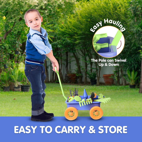 Set Liberty Imports Pull Along Garden Wagon and Gardening Tools Toy Play for Toddlers, Kids with Outdoor Tools, Plant