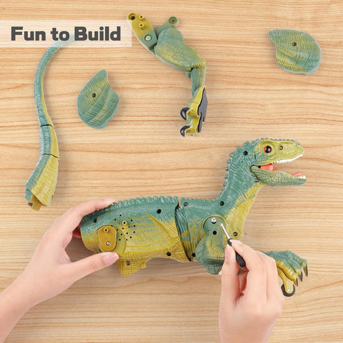 VERTOY Remote Control Dinosaur Toy - Walking Velociraptor with Light and Sound for Kids 3-12