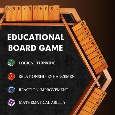 1-6 16 TooyBing Upgraded Players Shut The Box Dice Game, Wooden Board Table Family Game for Kids and Adults with Dice