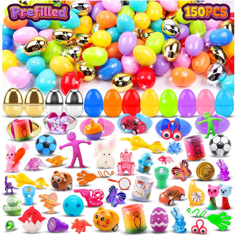 150 PCS Prefilled Easter Eggs with Toys,Filled Easter Eggs with Toys Inside,Easter