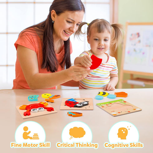 Coogam Wooden Jigsaw Puzzle Set, 6 Pack Animal Shape Montessori Toy for Early Learning Gift Game