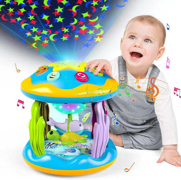 Baby Toys 6 to 12 Months, 4 in 1 Musical Rotating Projector, Light Up Infant Learning Toy for Toddlers