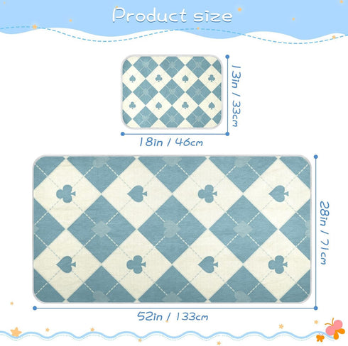 SyXIOP 28" 52" Blue Beige Poker Cooling Baby Crib Mattress Cover x Ultra Soft Training Pads for Baby&Toddler