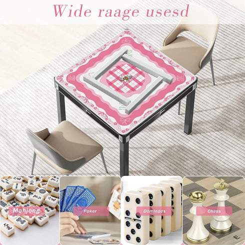Gedgan 32.4x32.4 Inch Mahjong Mat - Elegant Bow & Lace Trim Design, Non-Slip Noise Reduction Rubber Base, Soft Pink