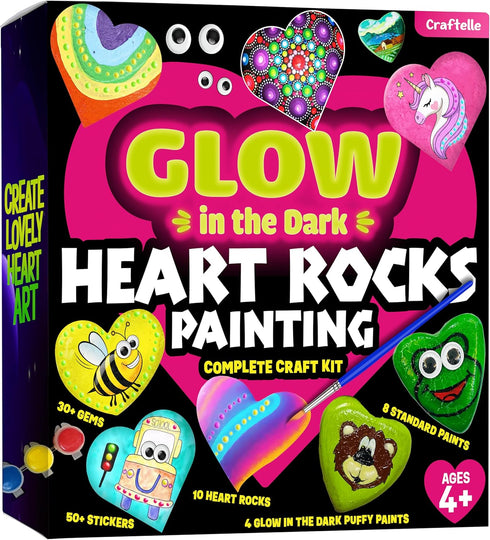 THE SCHOLAR ANT Hearts Rock Painting Kit for Kids Girls - Glow in Dark Art
