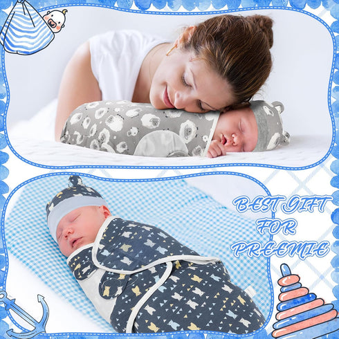VitalCozy 6 Pack Set 3-7 Lbs) Cotton Baby Swaddle Blanket Wrap with Matching Hat - Preemie Receiving Blanket