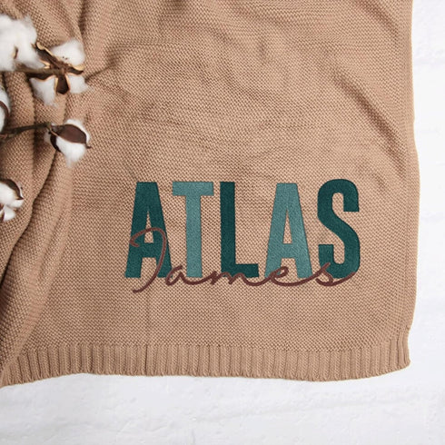 Personalized Baby Blanket, Embroidered Name, Knit Baby Blanket, Newborn Baby Gift, Swaddle Soft Breathable Cotton Knit