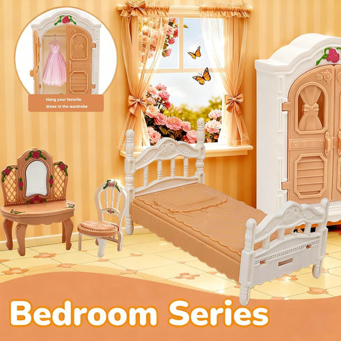 BRAITEN Set, 38 3+ Dollhouse Furniture Pcs Miniature Doll House Accessories with Dogs and Cat Kitchen Bedroom Living
