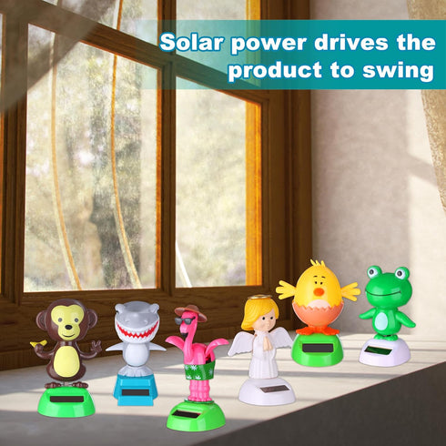 6 Pcs Solar Powered Dancing Animal Dolls - Swinging Animated Bobble Dancer Window Sun Catcher, Portable Suncatchers for