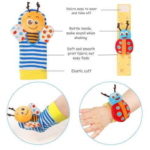 Bloobloomax Soft Baby Rattle Wrist Rattle Foot Finder Socks Set - Cotton and Plush Stuffed Infant Toys (8pcs-B Set)
