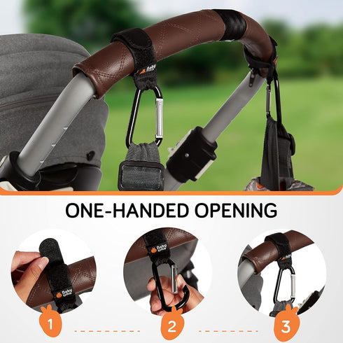 Baby Uma 2-Pack Stroller Hooks for Bags, Universal Clips, Adjustable Carabiner, Carry 11 lbs Each