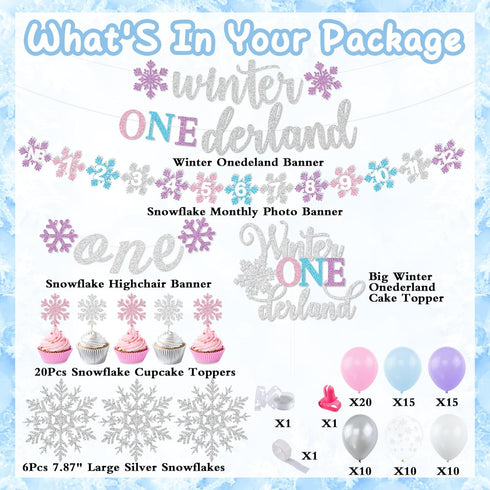 1st Winter Onederland Birthday Decorations Girl, Winter Onederland Banner, Snowflake Photo Garland Highchair Banner