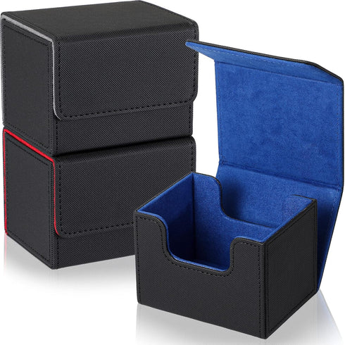 Weewooday 3 Pieces Leather Deck Card Boxes - Compatible with MTG for 100 Plus Cards (Black, Black Red, Black Blue)
