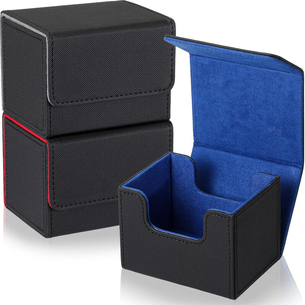 Weewooday 3 Pieces Leather Deck Card Boxes - Compatible with MTG for 100 Plus Cards (Black, Black Red, Black Blue)