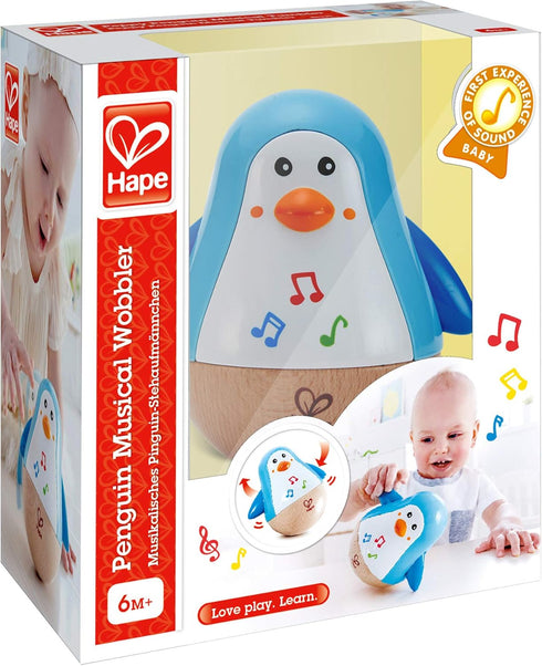 Hape Penguin Musical Wobbler, Colorful Wobbling Melody Toy for Kids 6 Months+, Blue